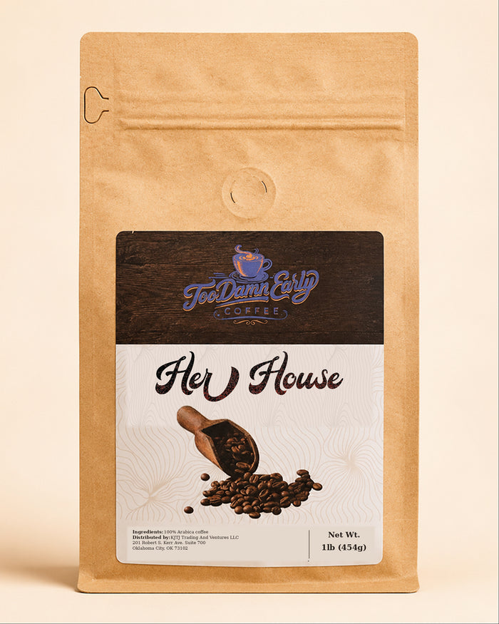 Bag of Her House blend coffee